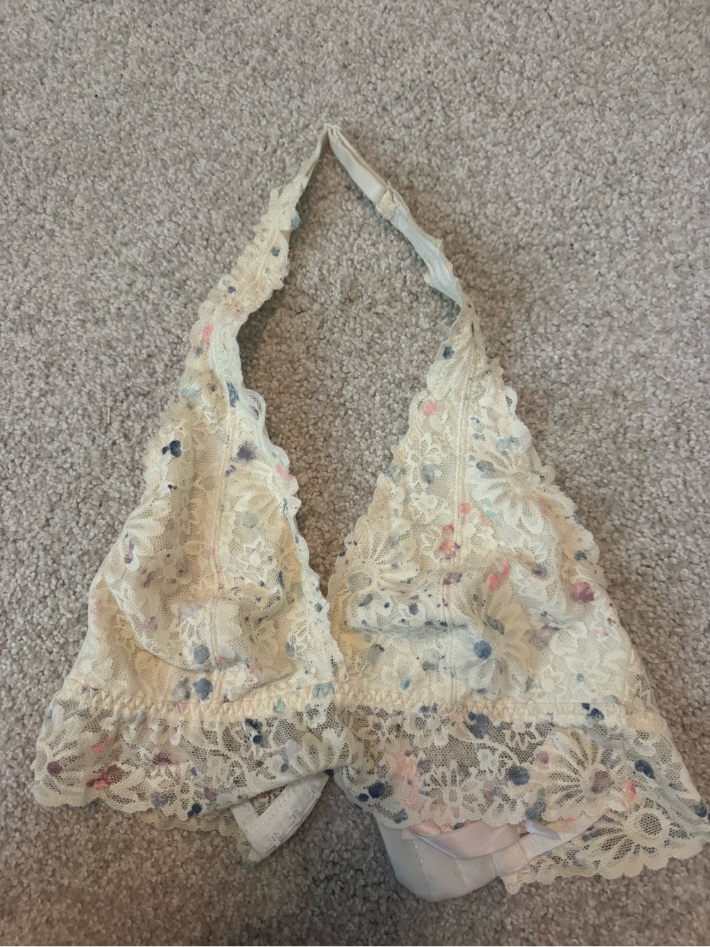 PINK Victoria's Secret Cream Lace Bralette with Pink Logo Tag